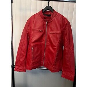 NWT Men’s Racing Red Slim Fit Genuine Leather Motorcycle Jacket Size X-large